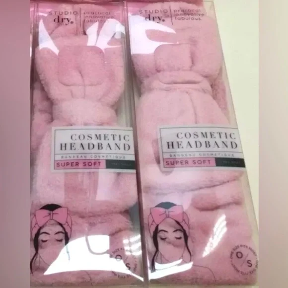 NEW Lot of 2x [Studio Dry] Cosmetic Headband w/ Removable Bow Soft Pink One Size - Picture 8 of 8